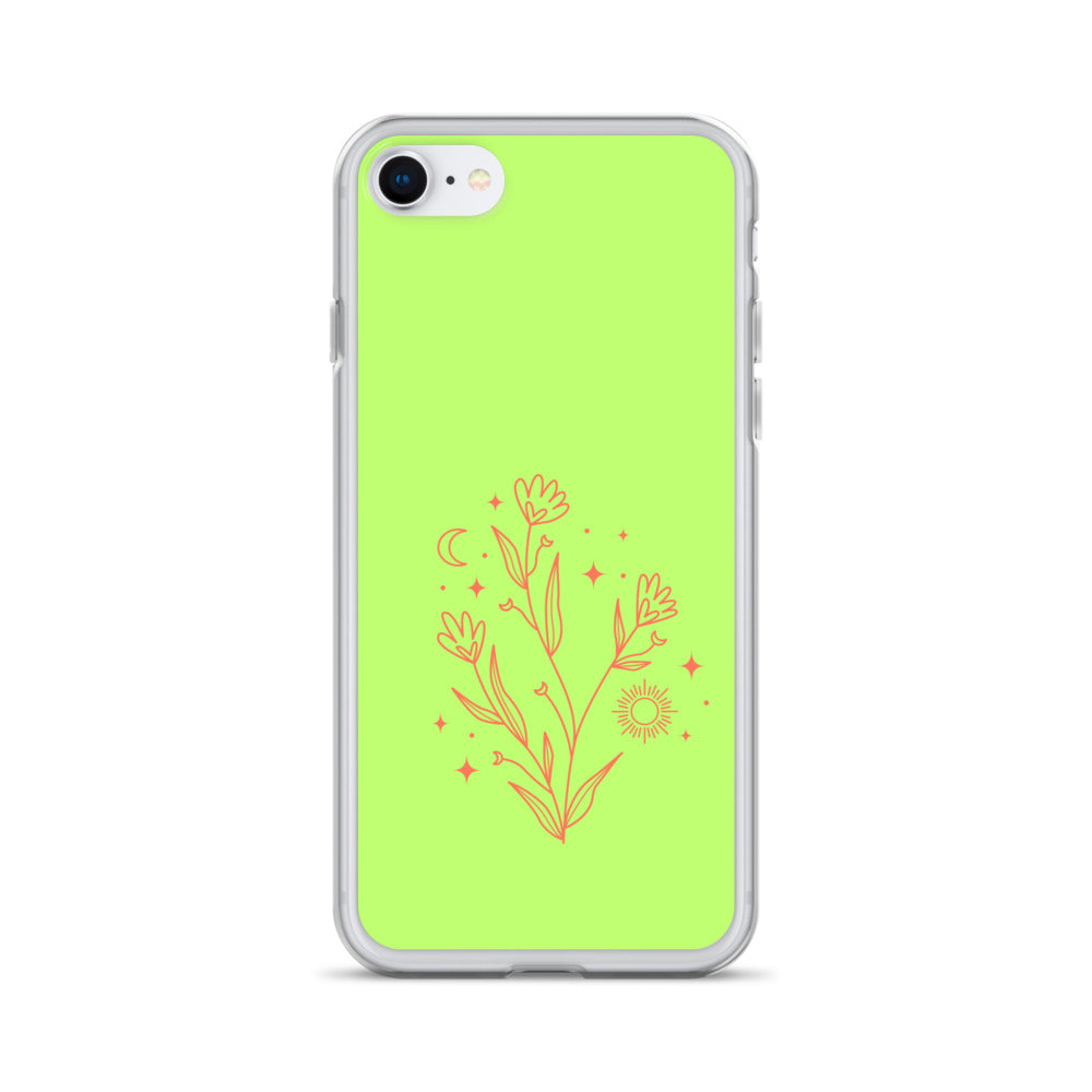 Abstract iPhone case flowers on light green BG