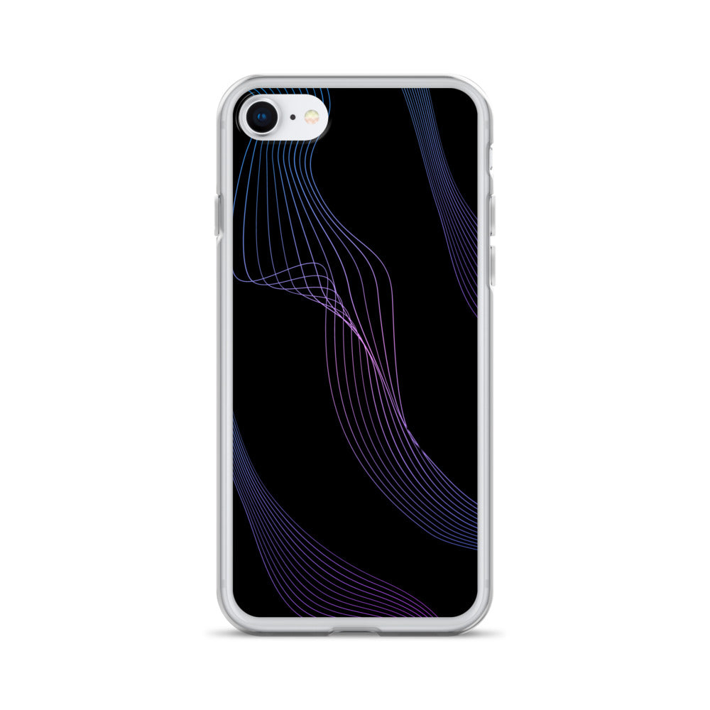 Abstract iPhone case black with blue/pink webbed lines