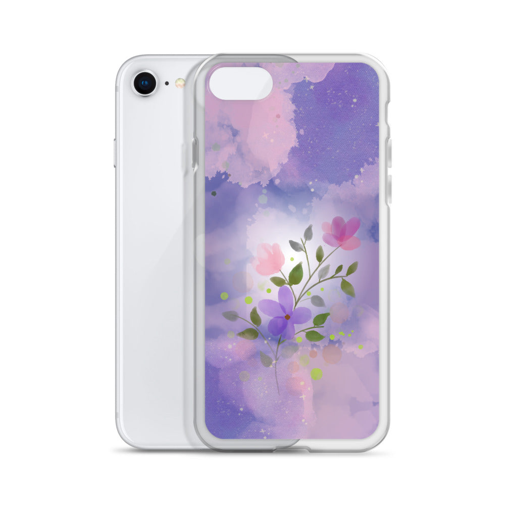 Abstract iPhone case flowers on a lilac Bg