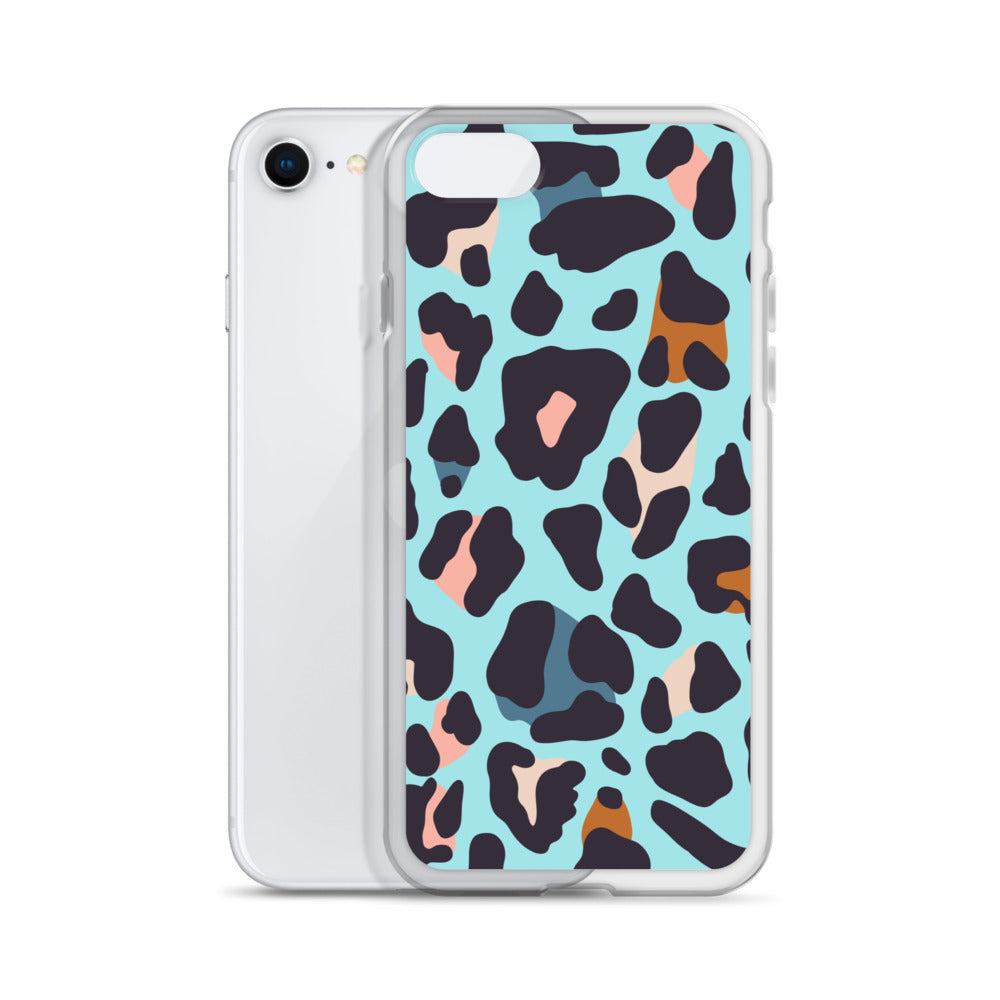 Abstract iPhone case blue leopard print