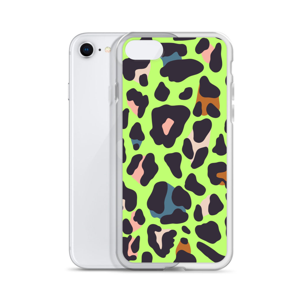 Abstract iPhone case lime leopard print