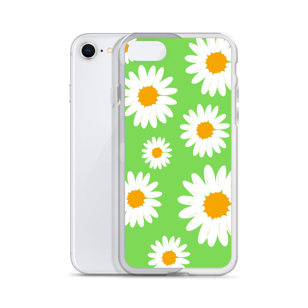 Abstract iPhone case daisies on a green BG