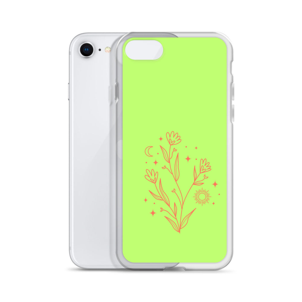 Abstract iPhone case flowers on light green BG