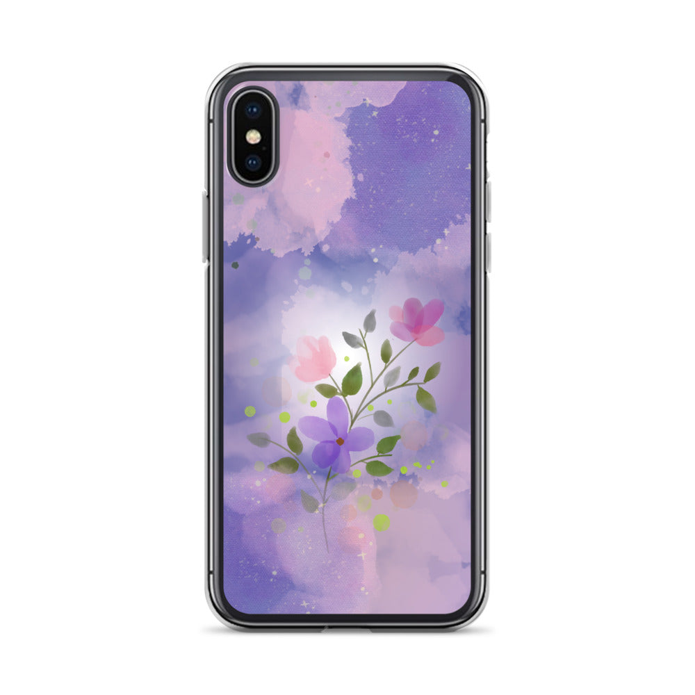 Abstract iPhone case flowers on a lilac Bg