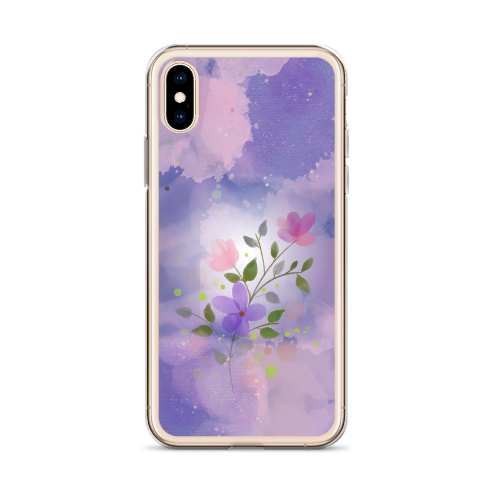 Abstract iPhone case flowers on a lilac Bg