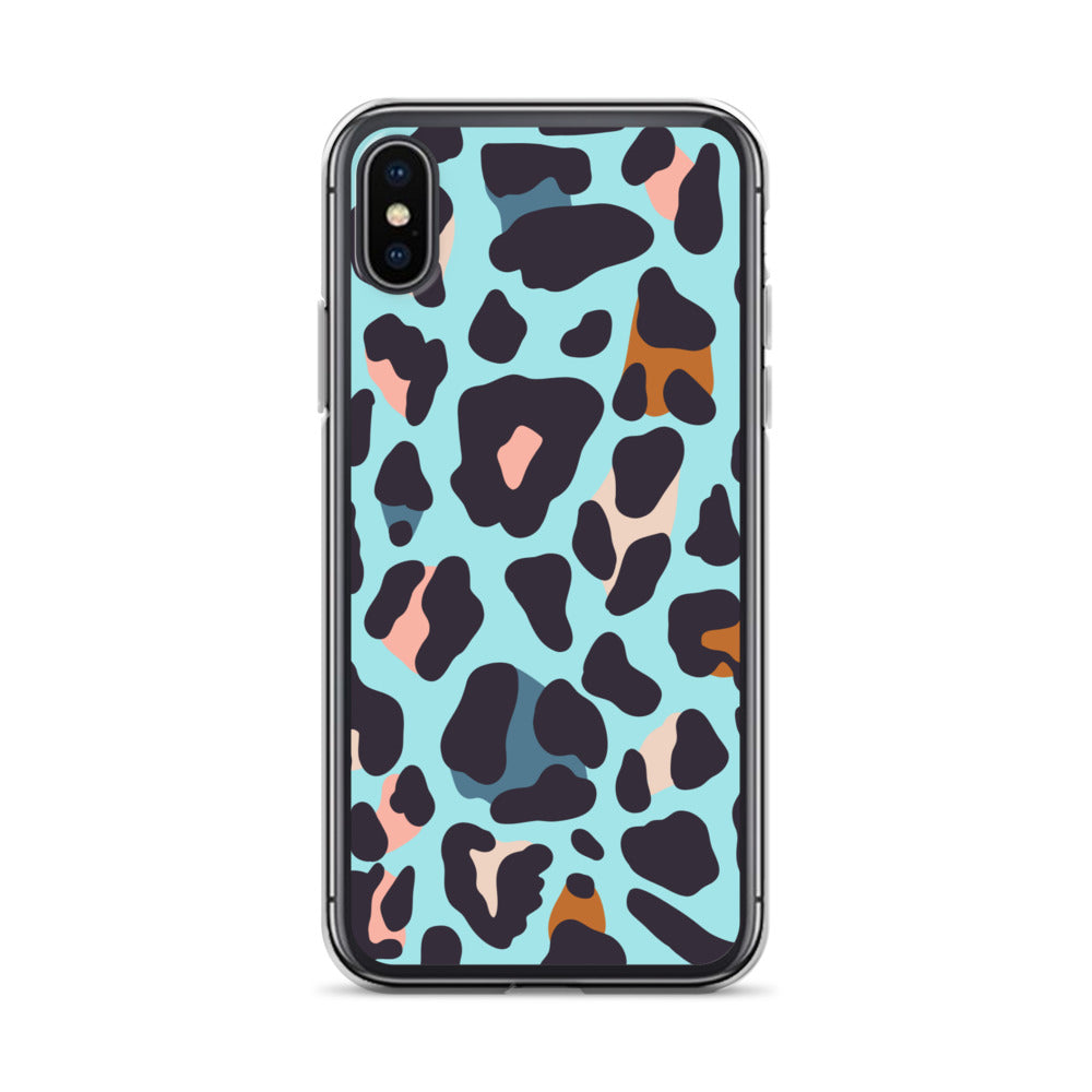 Abstract iPhone case blue leopard print