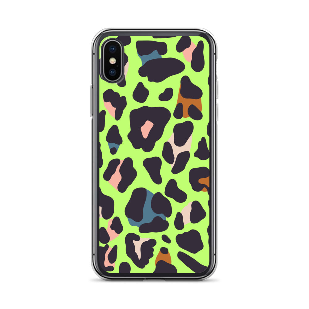 Abstract iPhone case lime leopard print