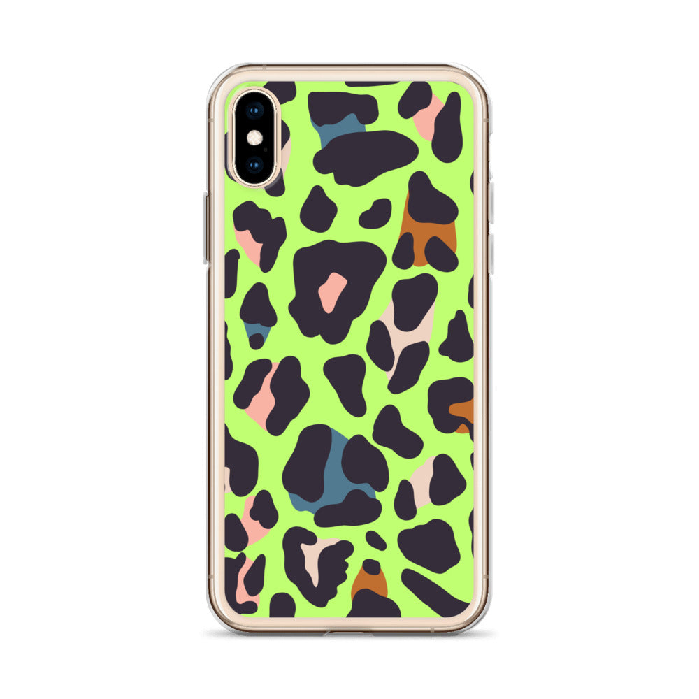 Abstract iPhone case lime leopard print