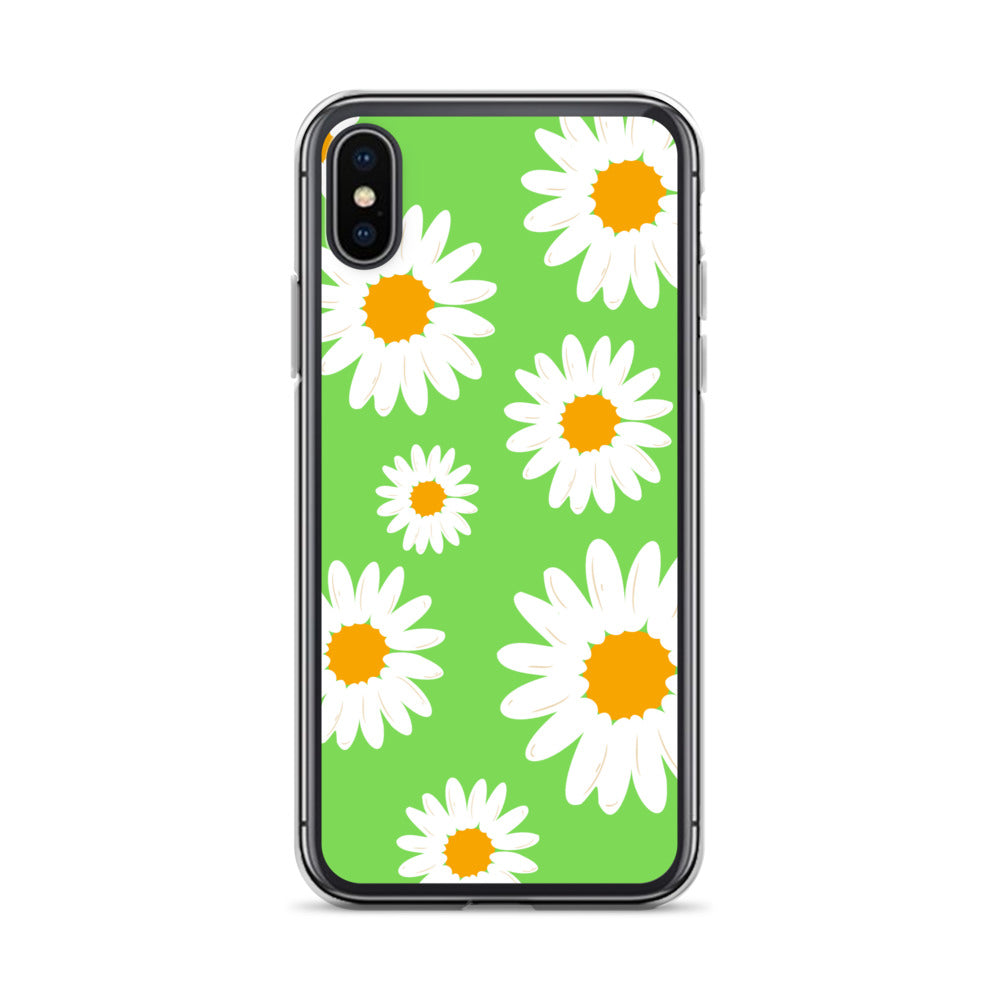 Abstract iPhone case daisies on a green BG