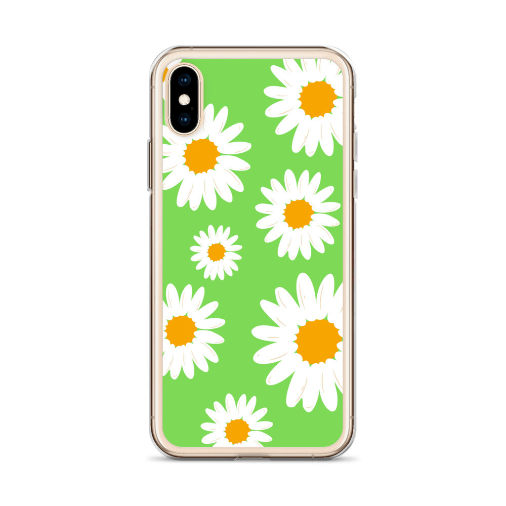 Abstract iPhone case daisies on a green BG