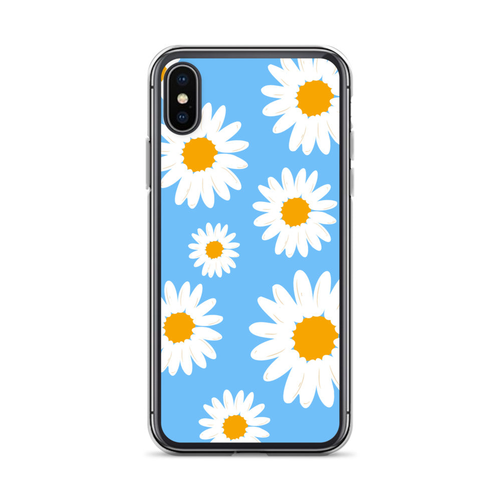 Abstract iPhone case Daisies on skyblue BG