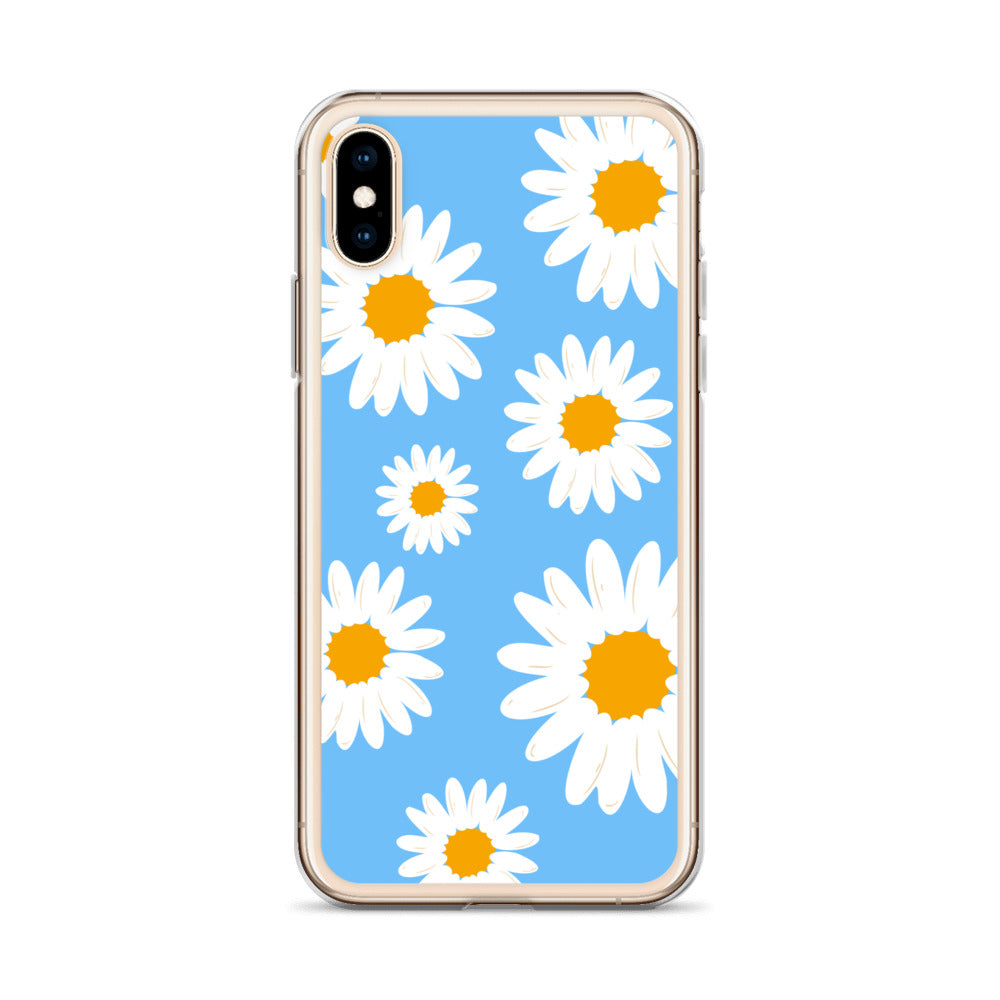 Abstract iPhone case Daisies on skyblue BG