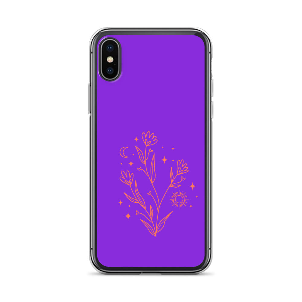 Abstract iPhone case red flowers on purple BG