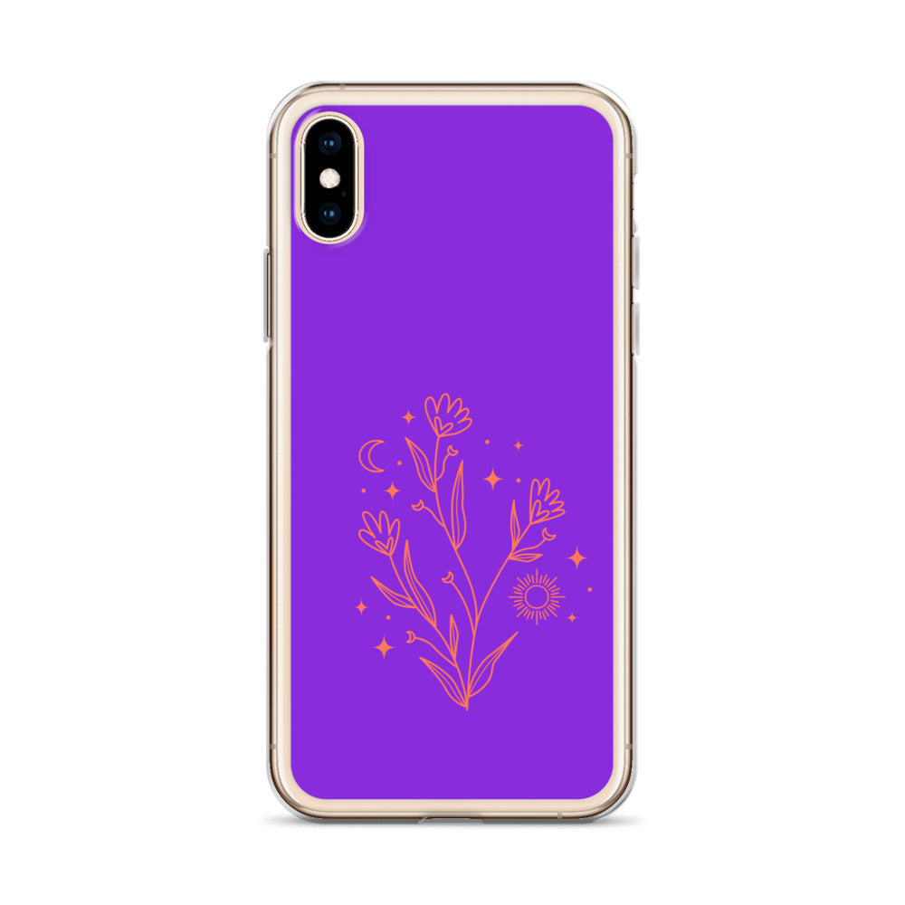 Abstract iPhone case red flowers on purple BG