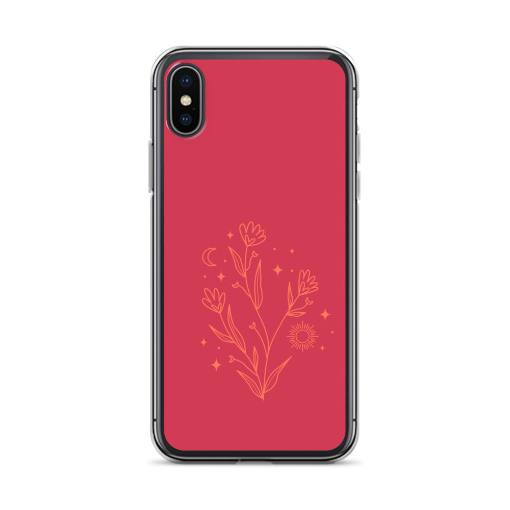 Abstract iPhone case flowers on red BG