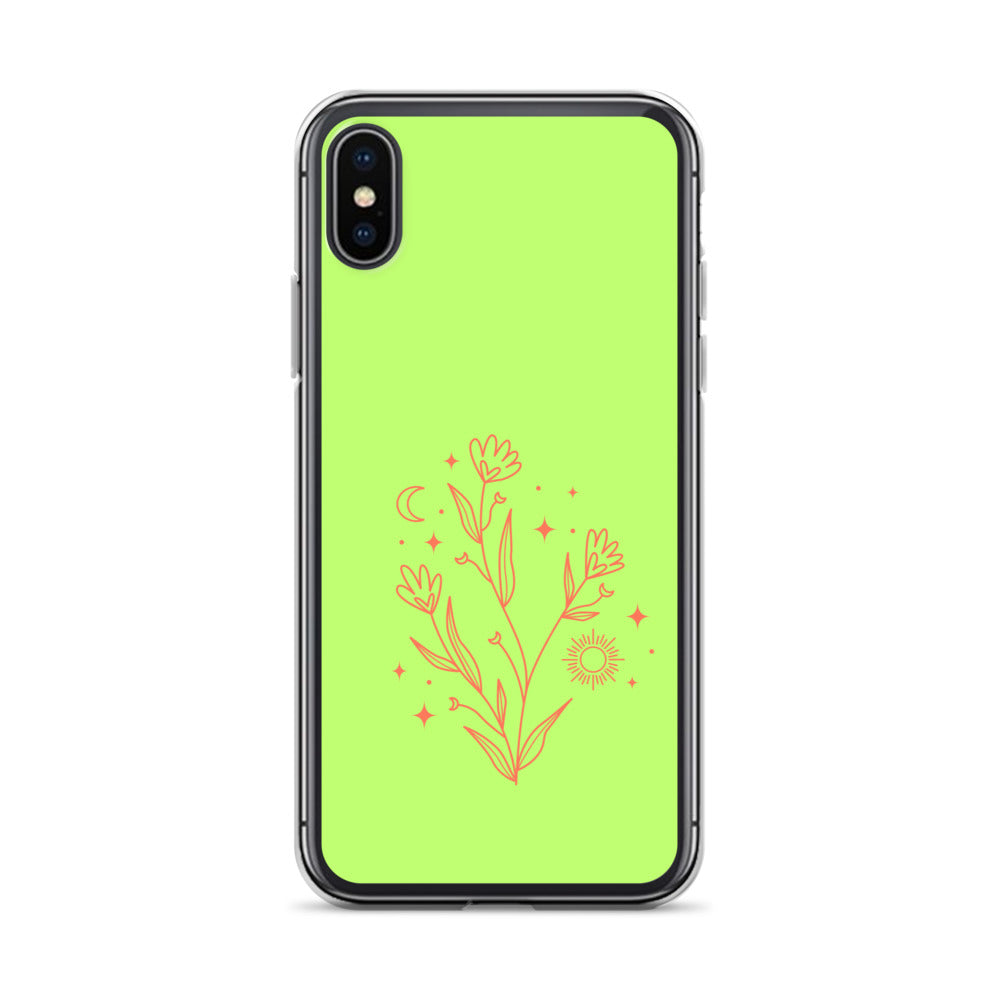 Abstract iPhone case flowers on light green BG