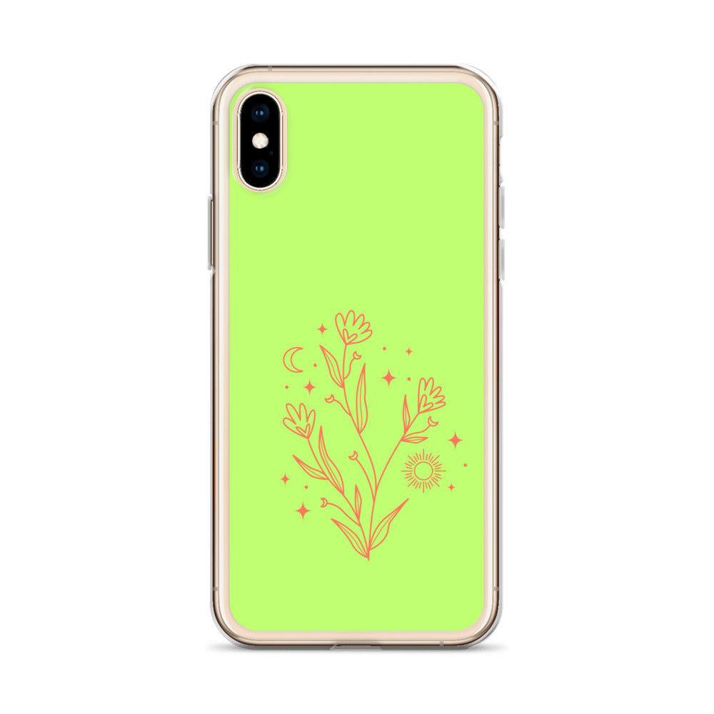 Abstract iPhone case flowers on light green BG