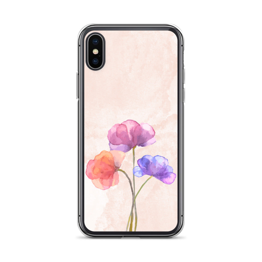 Abstract iPhone case 3 flowers on pink Bg