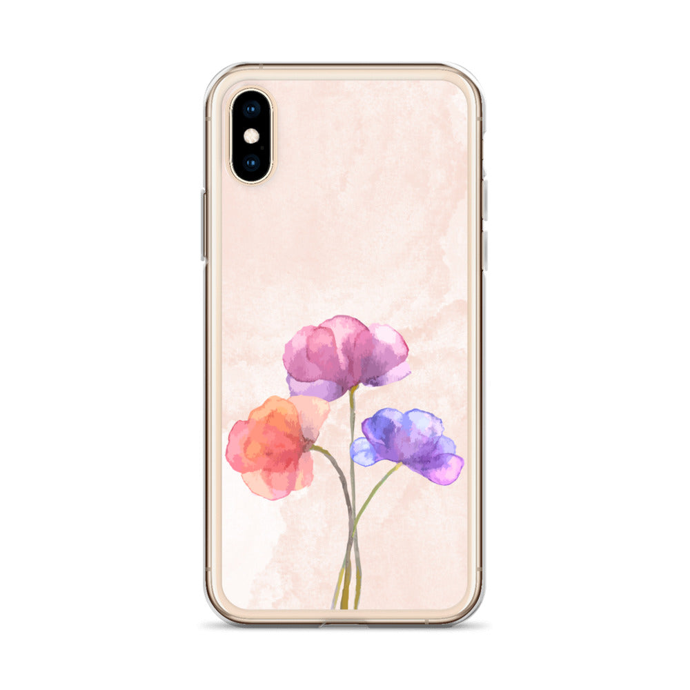 Abstract iPhone case 3 flowers on pink Bg