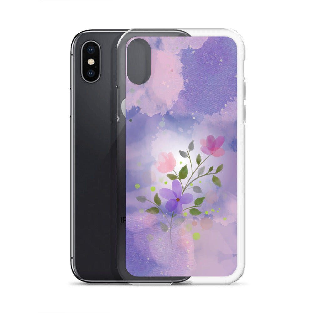 Abstract iPhone case flowers on a lilac Bg