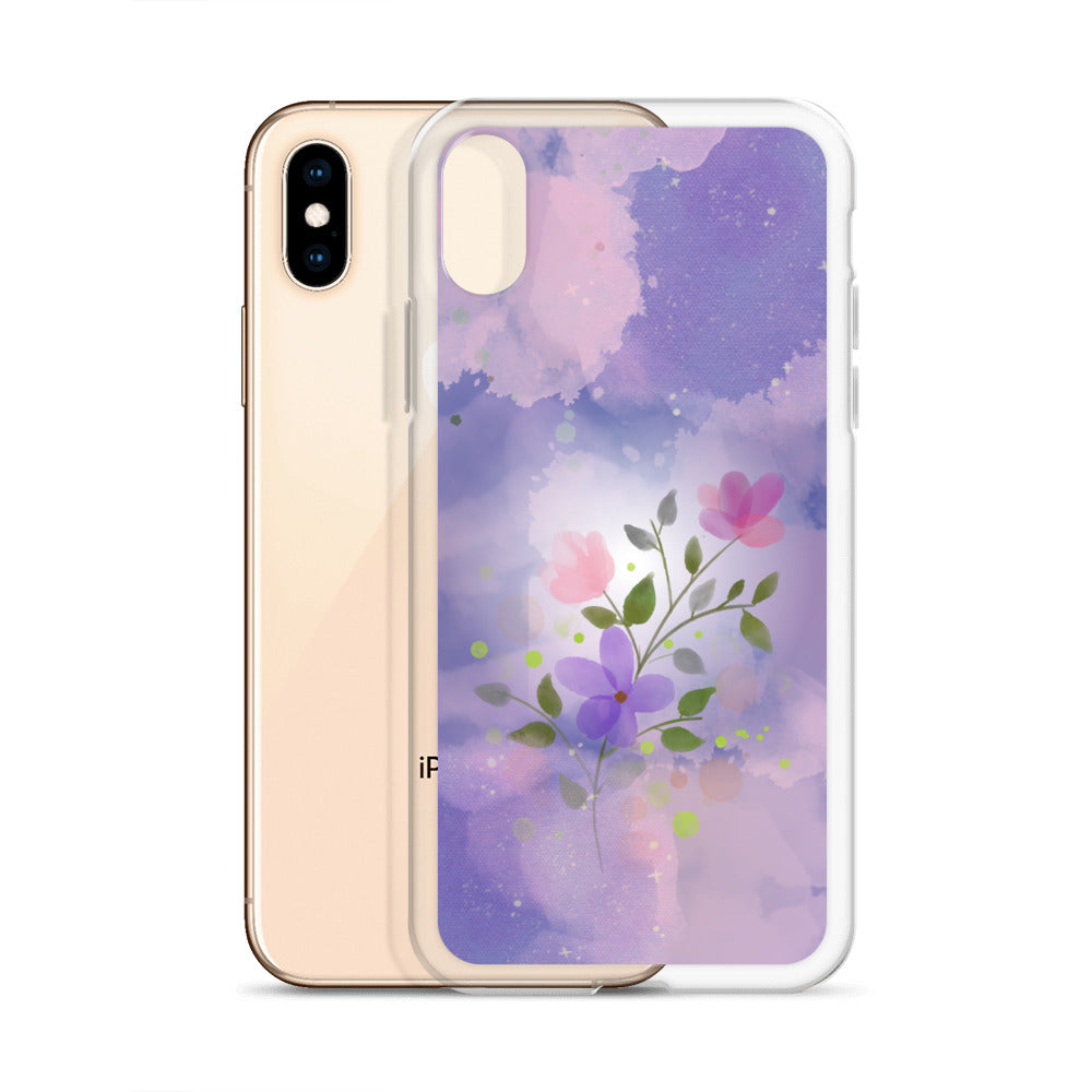 Abstract iPhone case flowers on a lilac Bg