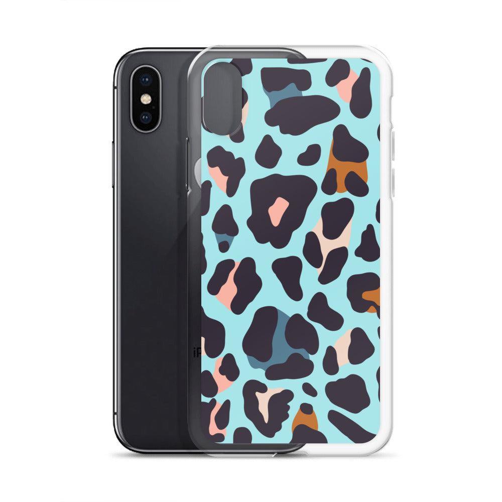 Abstract iPhone case blue leopard print