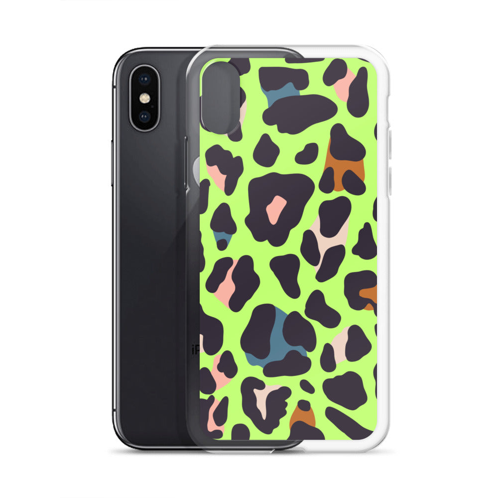 Abstract iPhone case lime leopard print