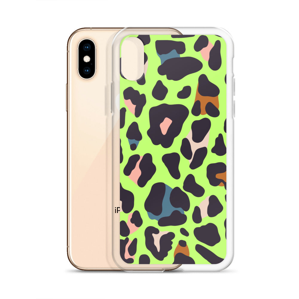 Abstract iPhone case lime leopard print