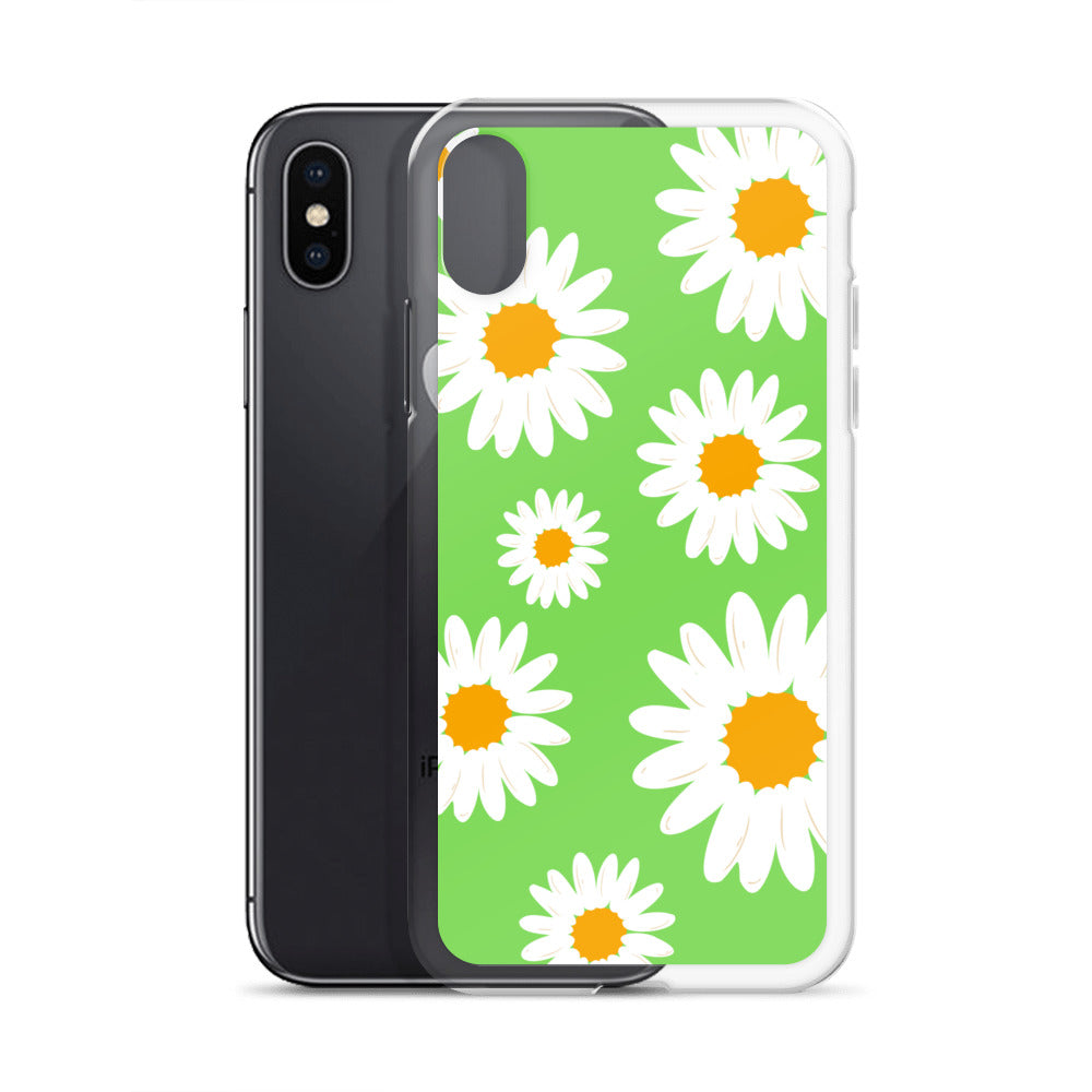 Abstract iPhone case daisies on a green BG