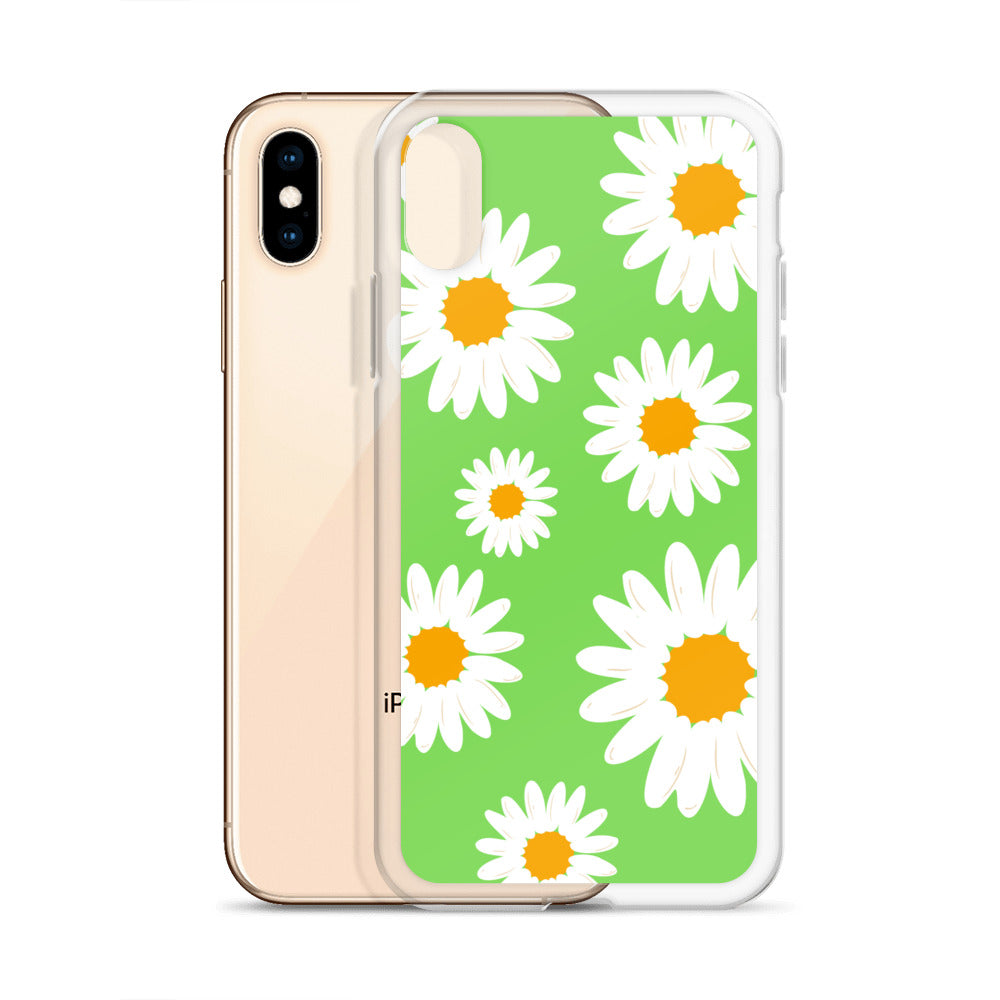 Abstract iPhone case daisies on a green BG