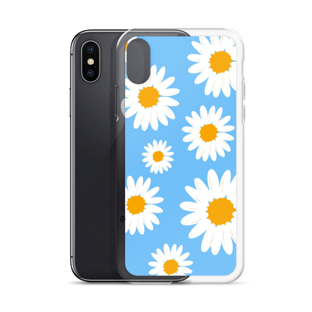 Abstract iPhone case Daisies on skyblue BG