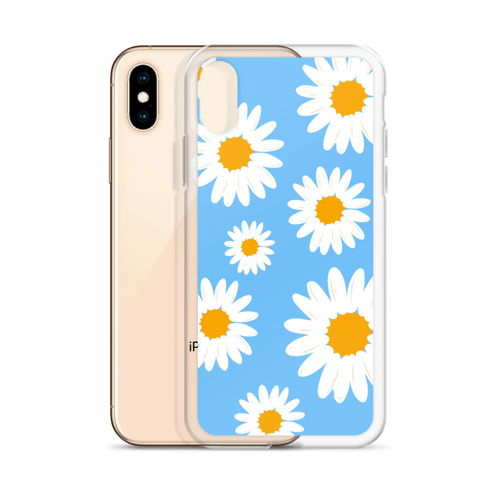 Abstract iPhone case Daisies on skyblue BG