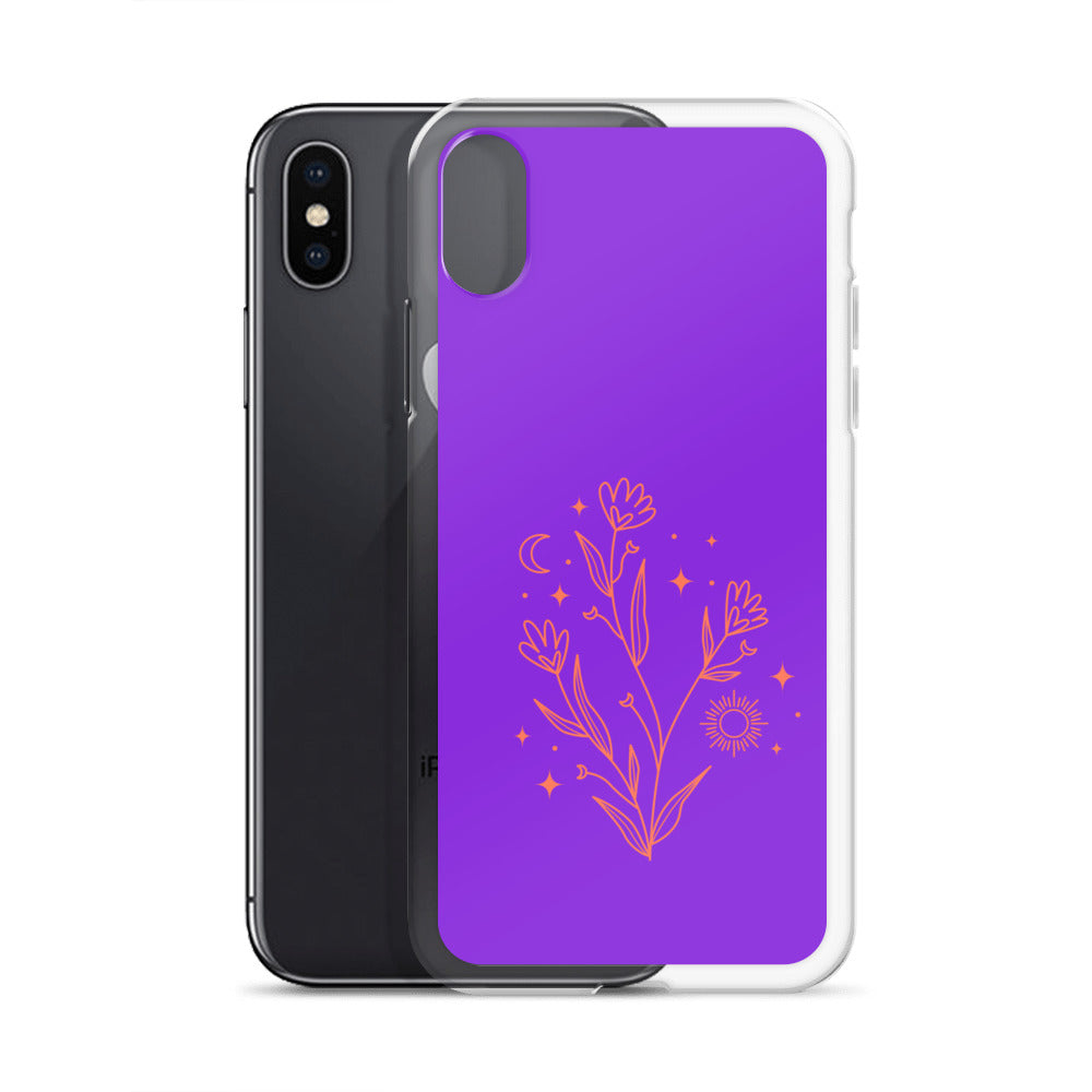 Abstract iPhone case red flowers on purple BG