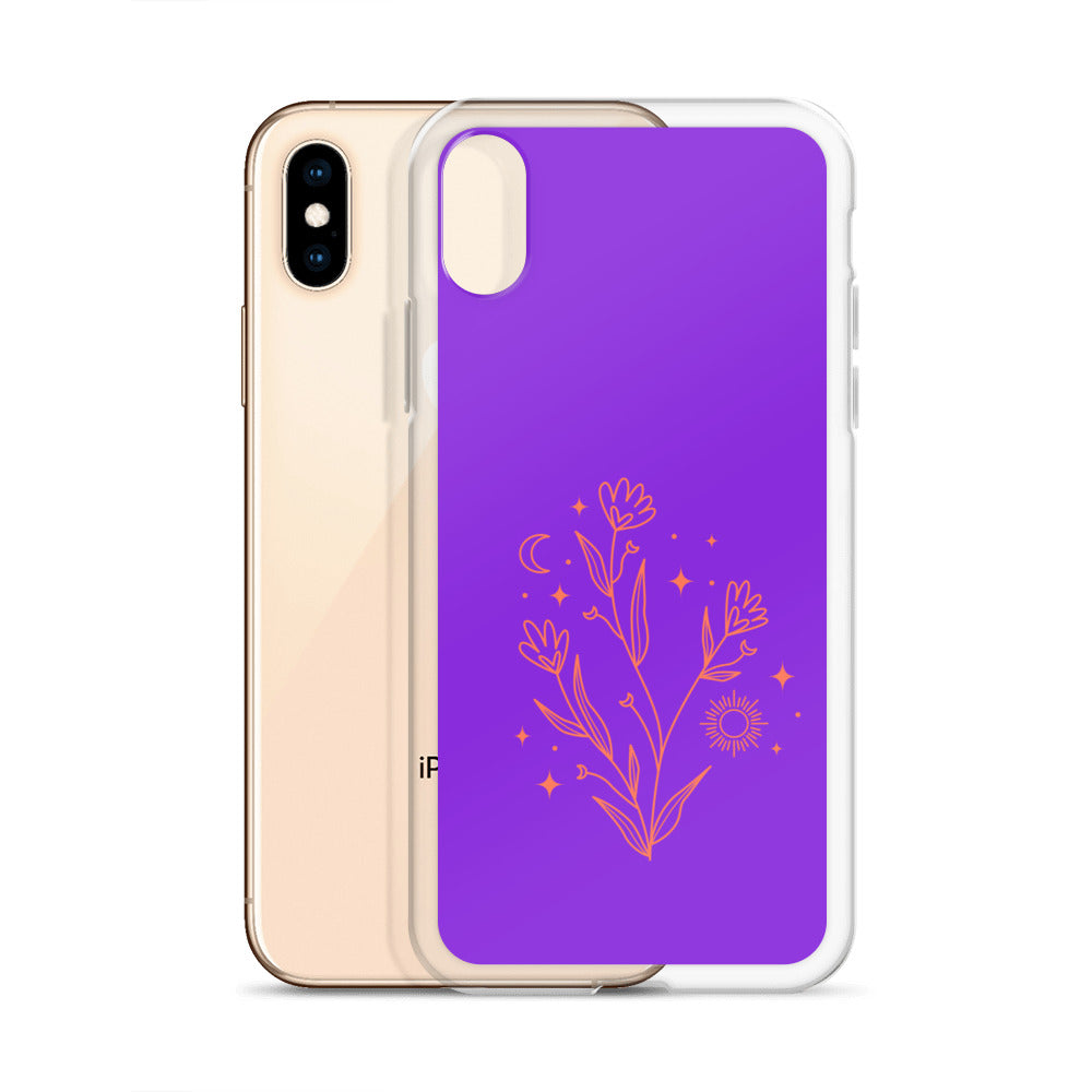 Abstract iPhone case red flowers on purple BG