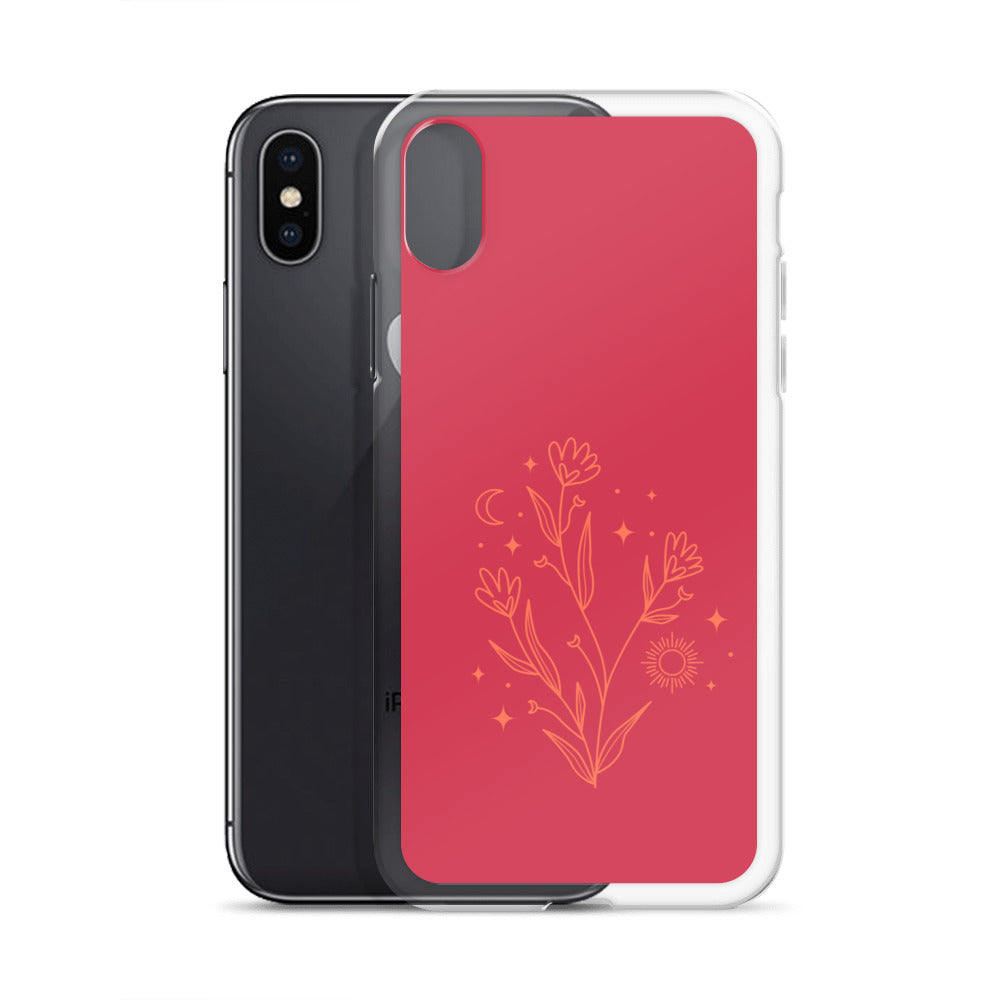 Abstract iPhone case flowers on red BG