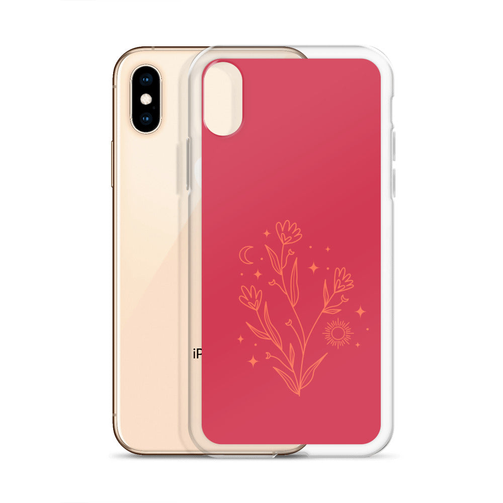 Abstract iPhone case flowers on red BG