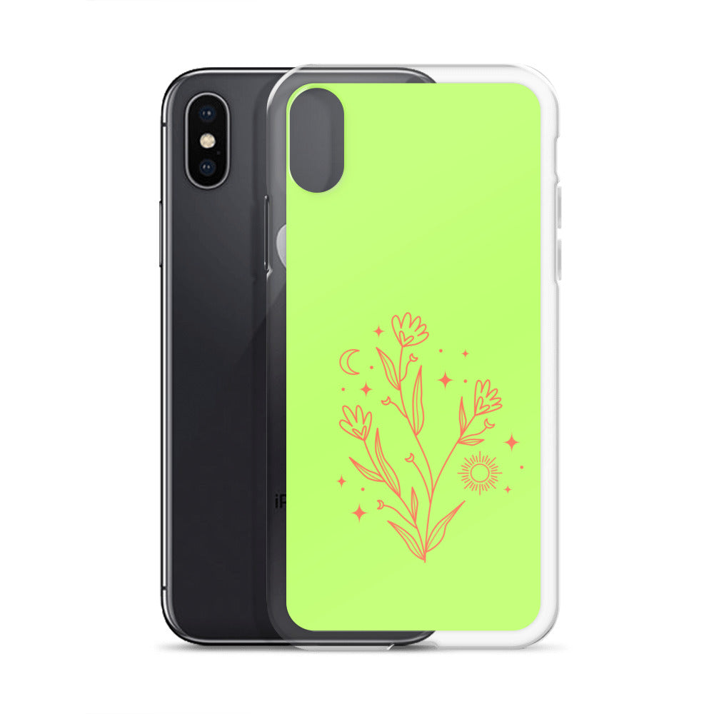 Abstract iPhone case flowers on light green BG