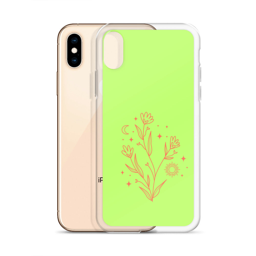 Abstract iPhone case flowers on light green BG