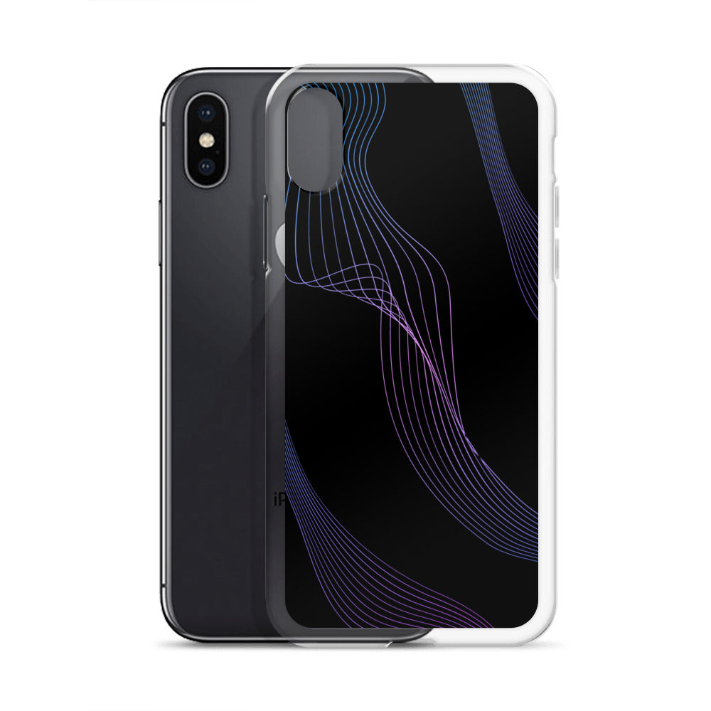 Abstract iPhone case black with blue/pink webbed lines