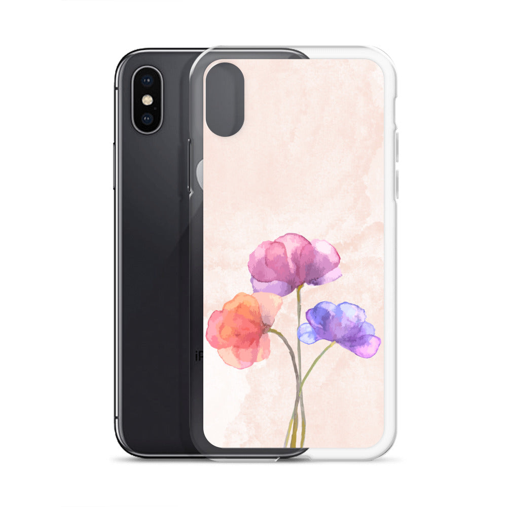 Abstract iPhone case 3 flowers on pink Bg