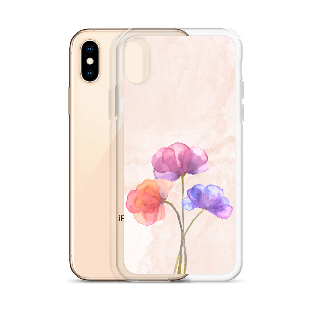 Abstract iPhone case 3 flowers on pink Bg