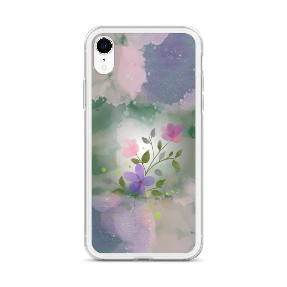 Abstract iPhone case flowers on a mixed colour Bg