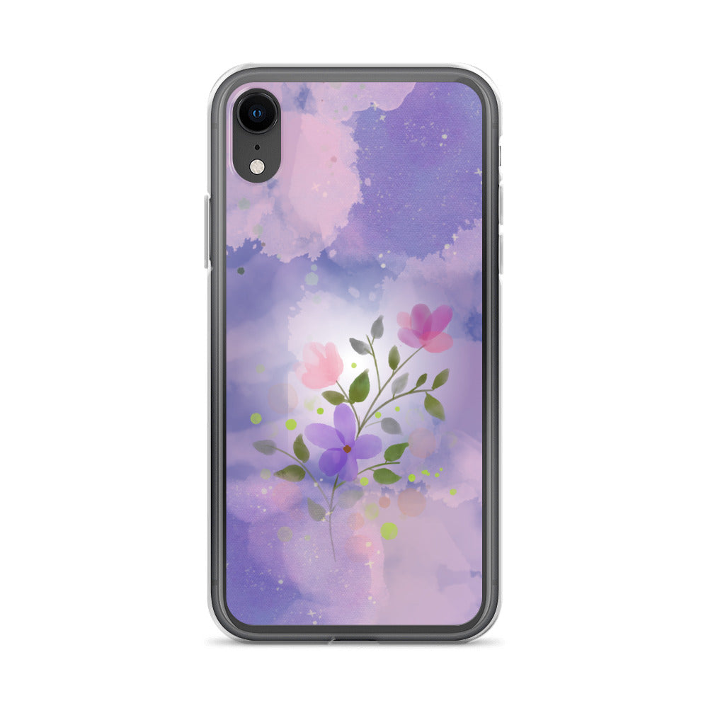 Abstract iPhone case flowers on a lilac Bg