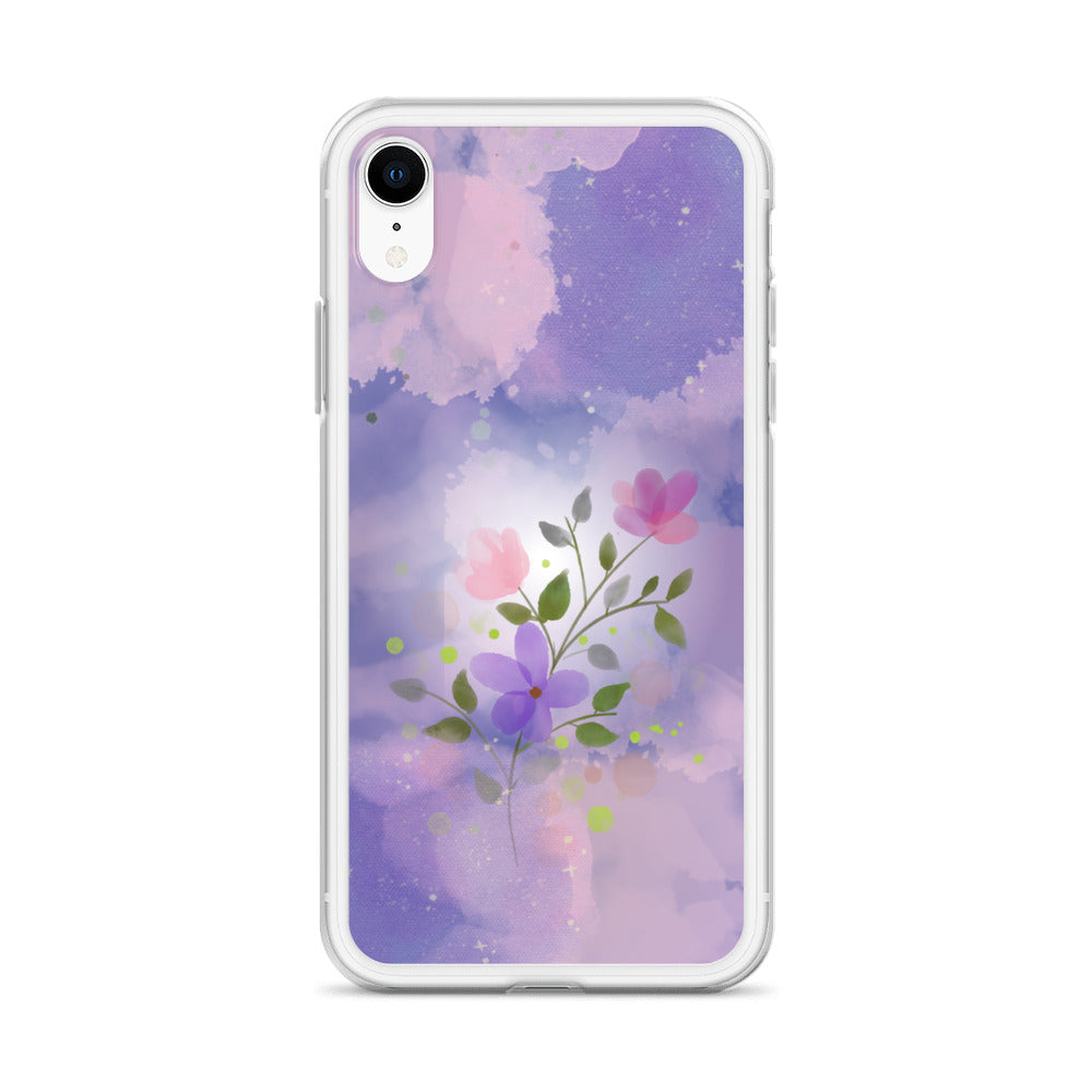 Abstract iPhone case flowers on a lilac Bg