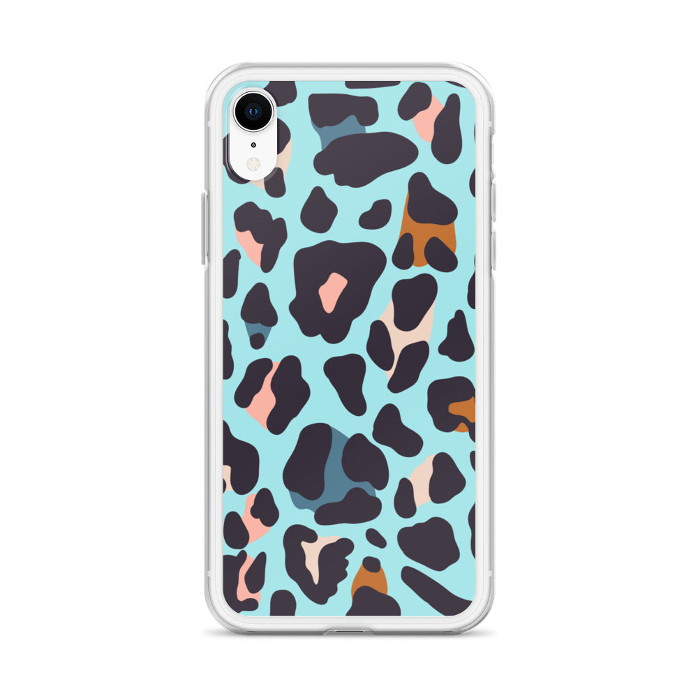 Abstract iPhone case blue leopard print