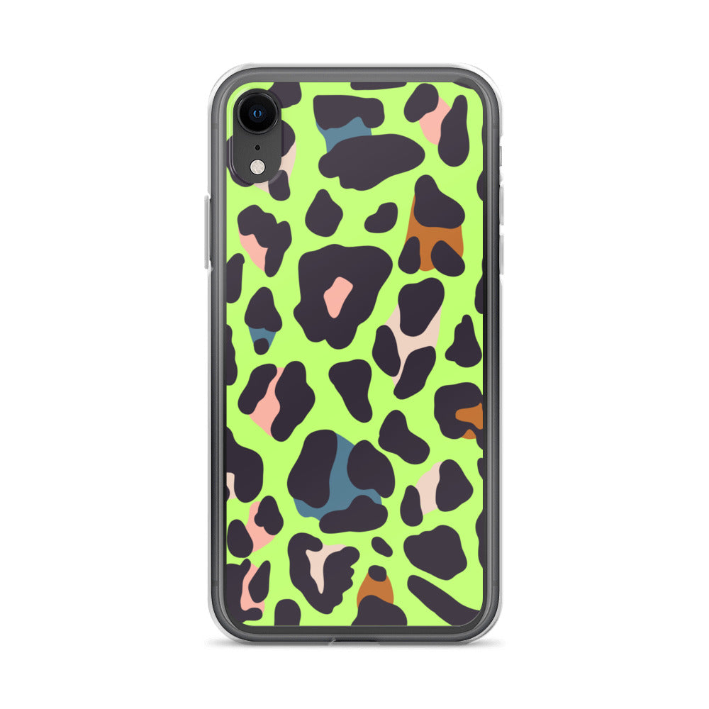 Abstract iPhone case lime leopard print