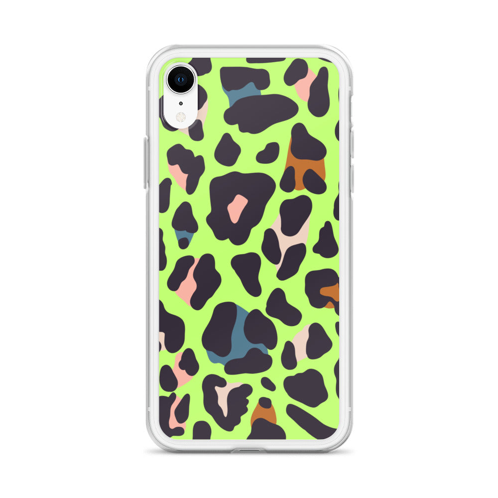 Abstract iPhone case lime leopard print