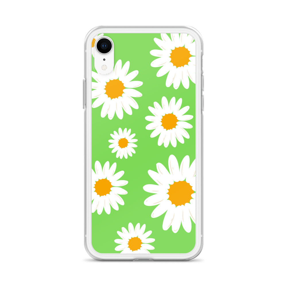 Abstract iPhone case daisies on a green BG