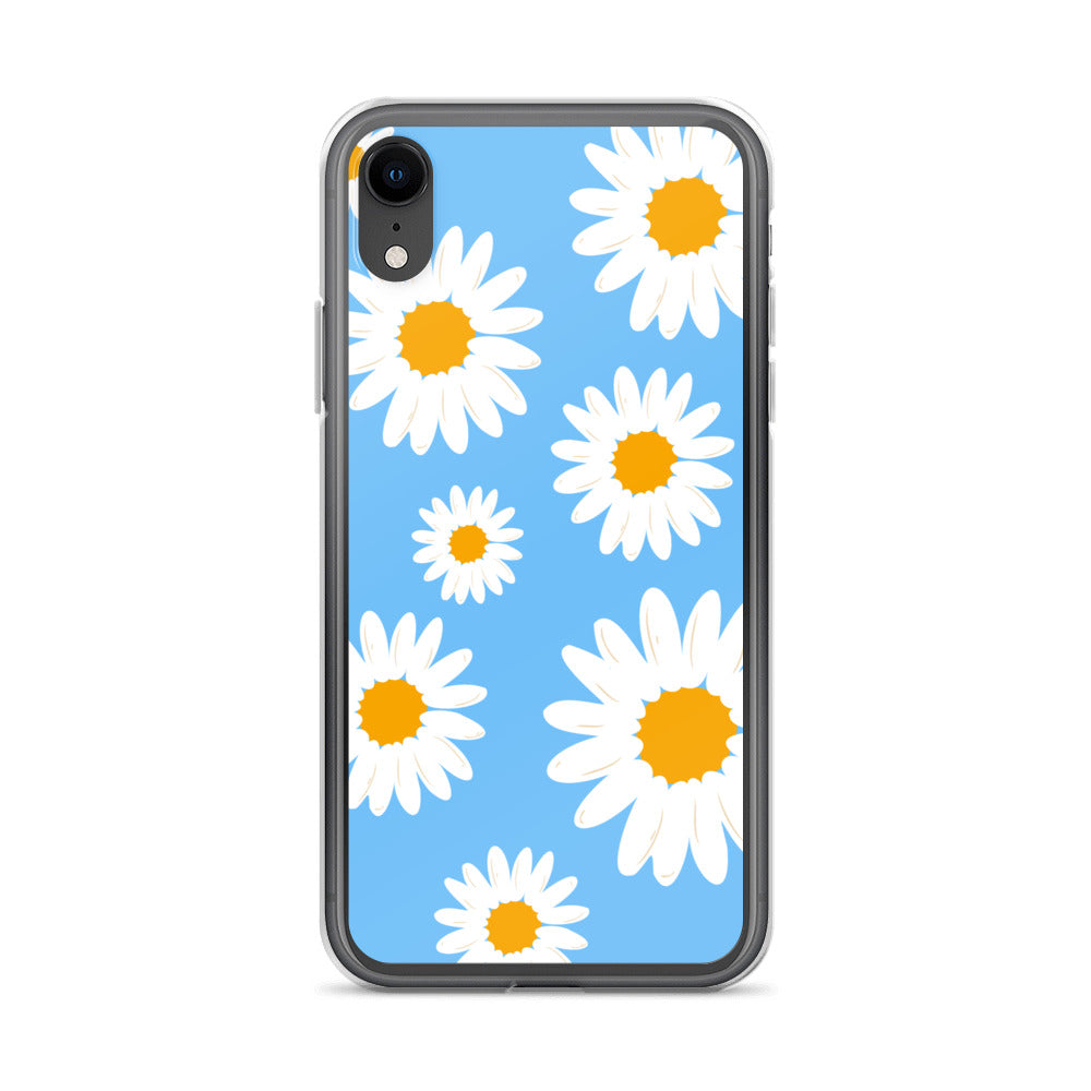 Abstract iPhone case Daisies on skyblue BG