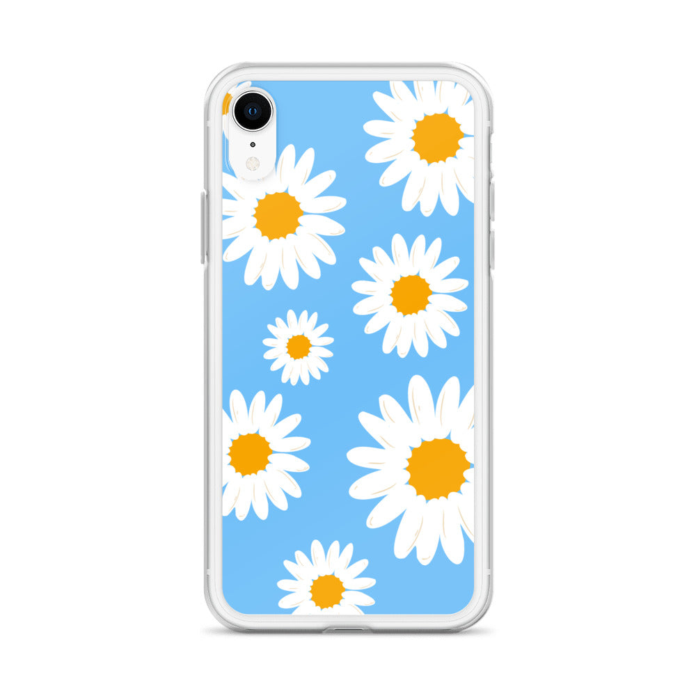 Abstract iPhone case Daisies on skyblue BG